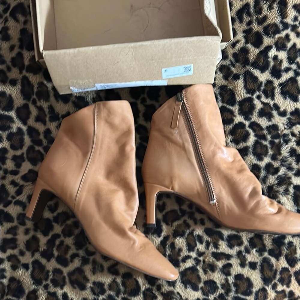 Free People Tan Ankle Booties Mid-Heel
